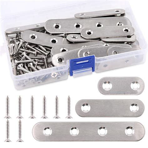 115Pcs 3 Sizes Stainless Steel Flat Straight Brace Brackets Metal 